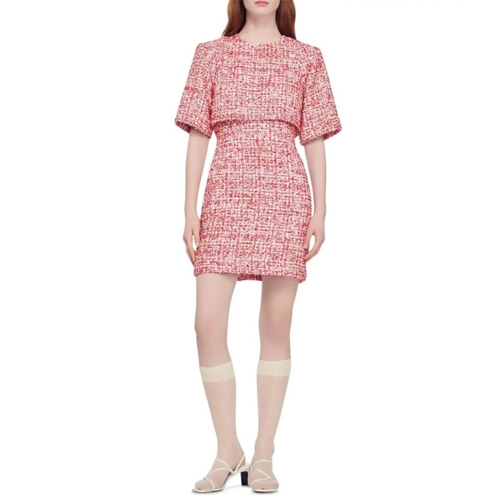 Sandro Agy Red White Tweed Layered Look Dress Size 34